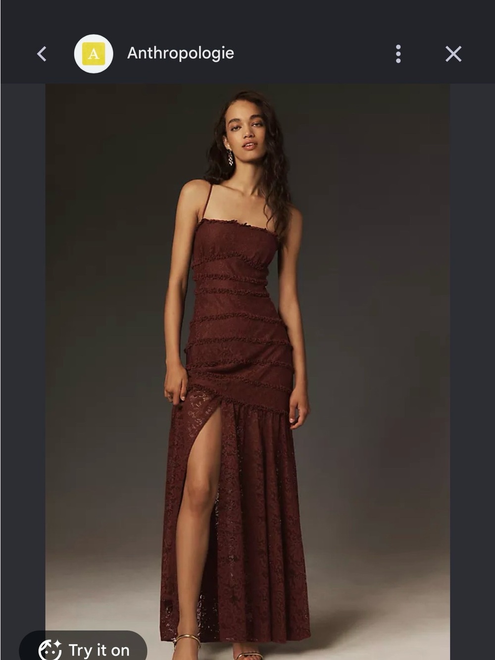 Anthropologie Wine Lace High-Low Maxi Dress